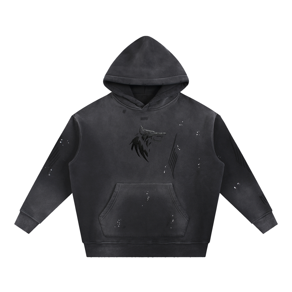Vintage Washed Frayed Fleece Hoodie
