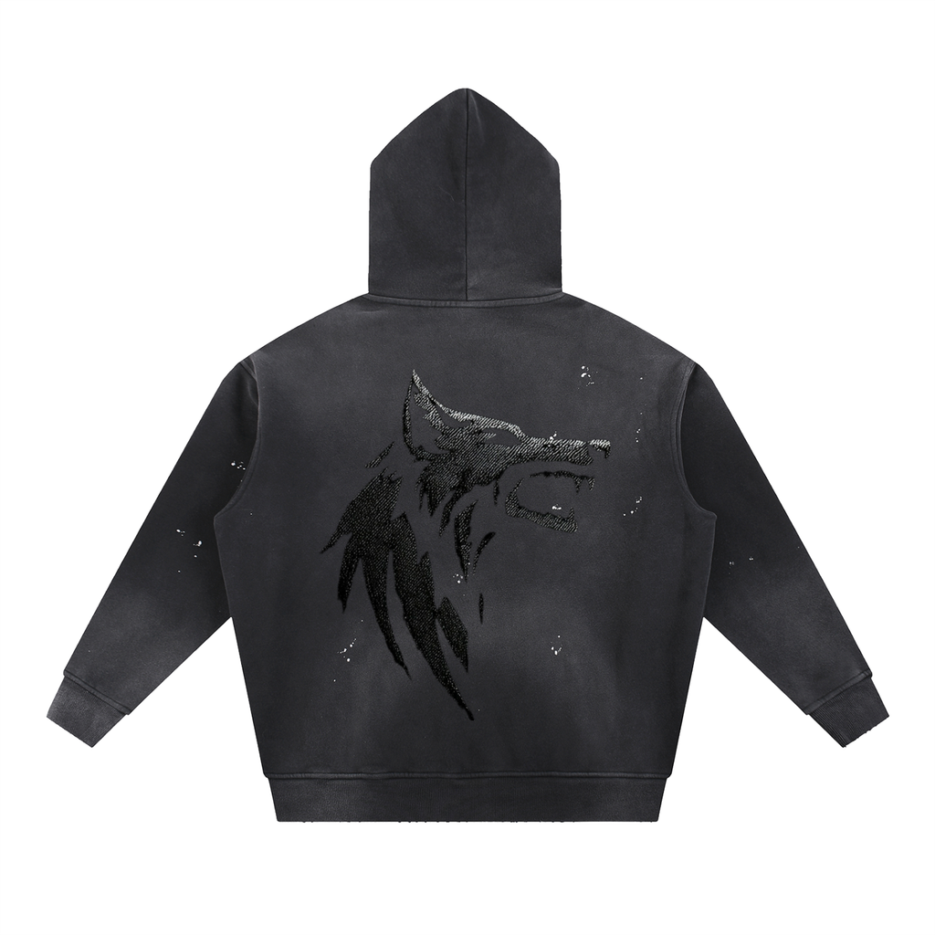 Vintage Washed Frayed Fleece Hoodie